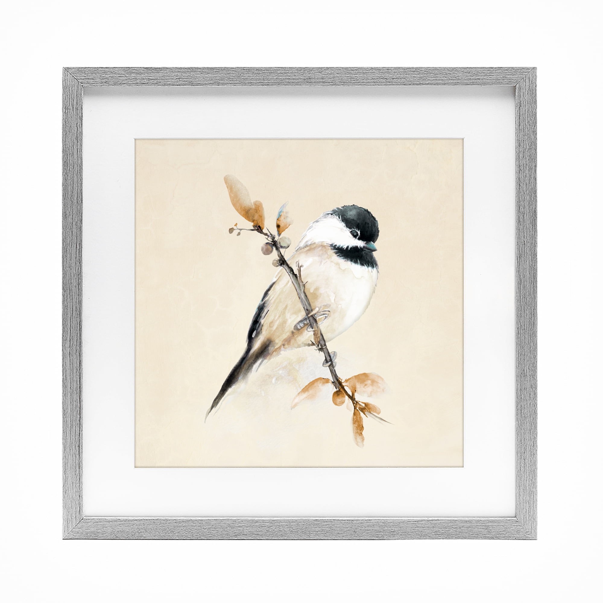 Stupell Industries Muted Watercolor Chickadee Gray Framed Print Under Glass, design by Diannart