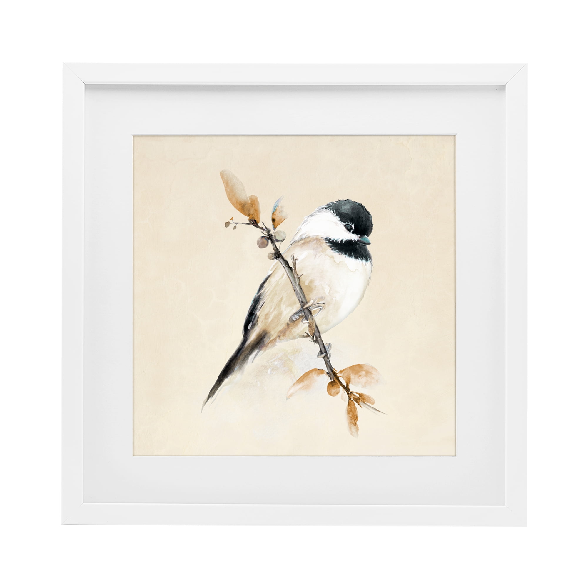 Stupell Industries Muted Watercolor Chickadee White Framed Print Under Glass, design by Diannart