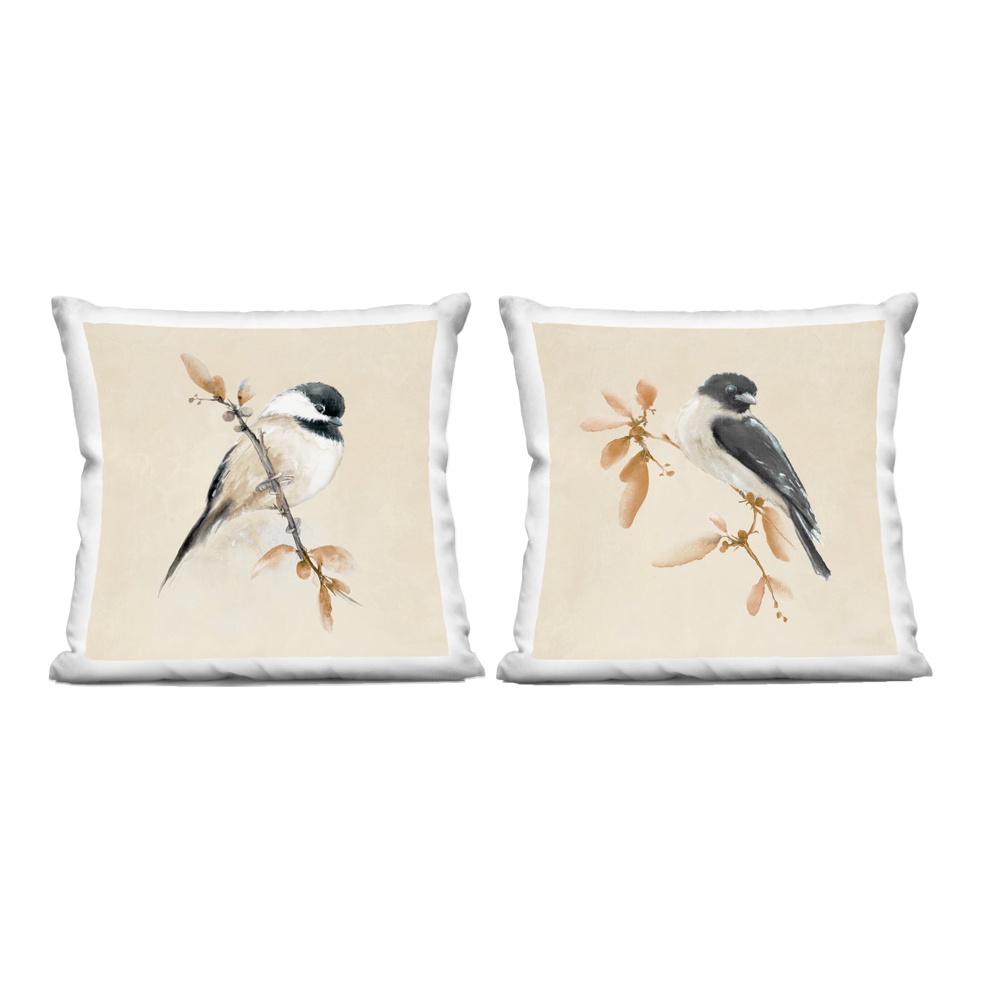 Stupell Industries Muted Watercolor Chickadees 2 Piece Decorative Printed Throw Pillow Set, design by Diannart