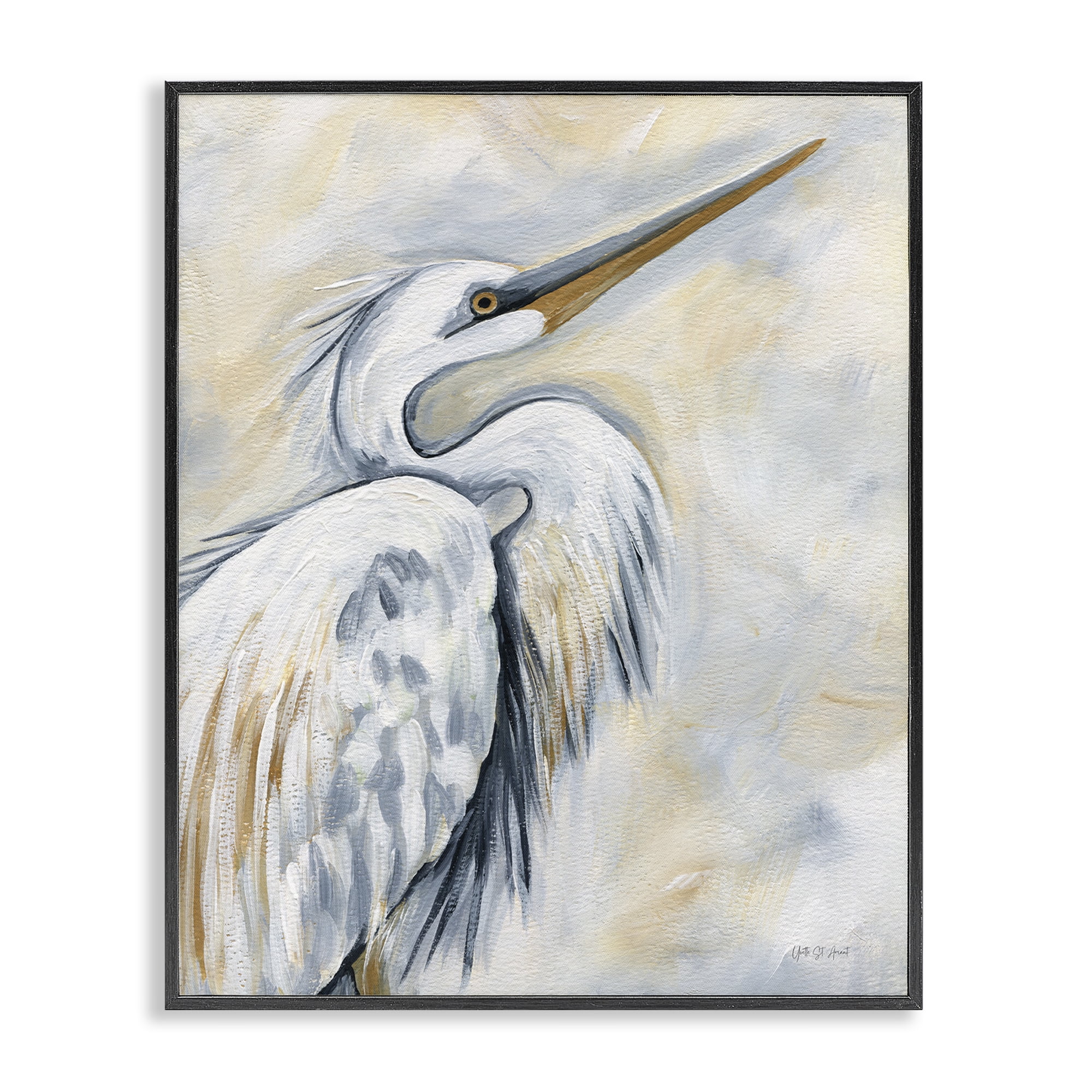 Stupell Industries Muted White Egret Animals & Insects Painting Black Framed Art Print Wall Art, 24 x 30