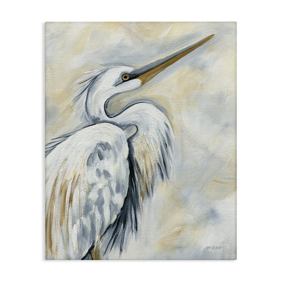 Stupell Industries Muted White Egret Animals & Insects Painting Gallery Wrapped Canvas Art Print Wall Art, 16 x 20