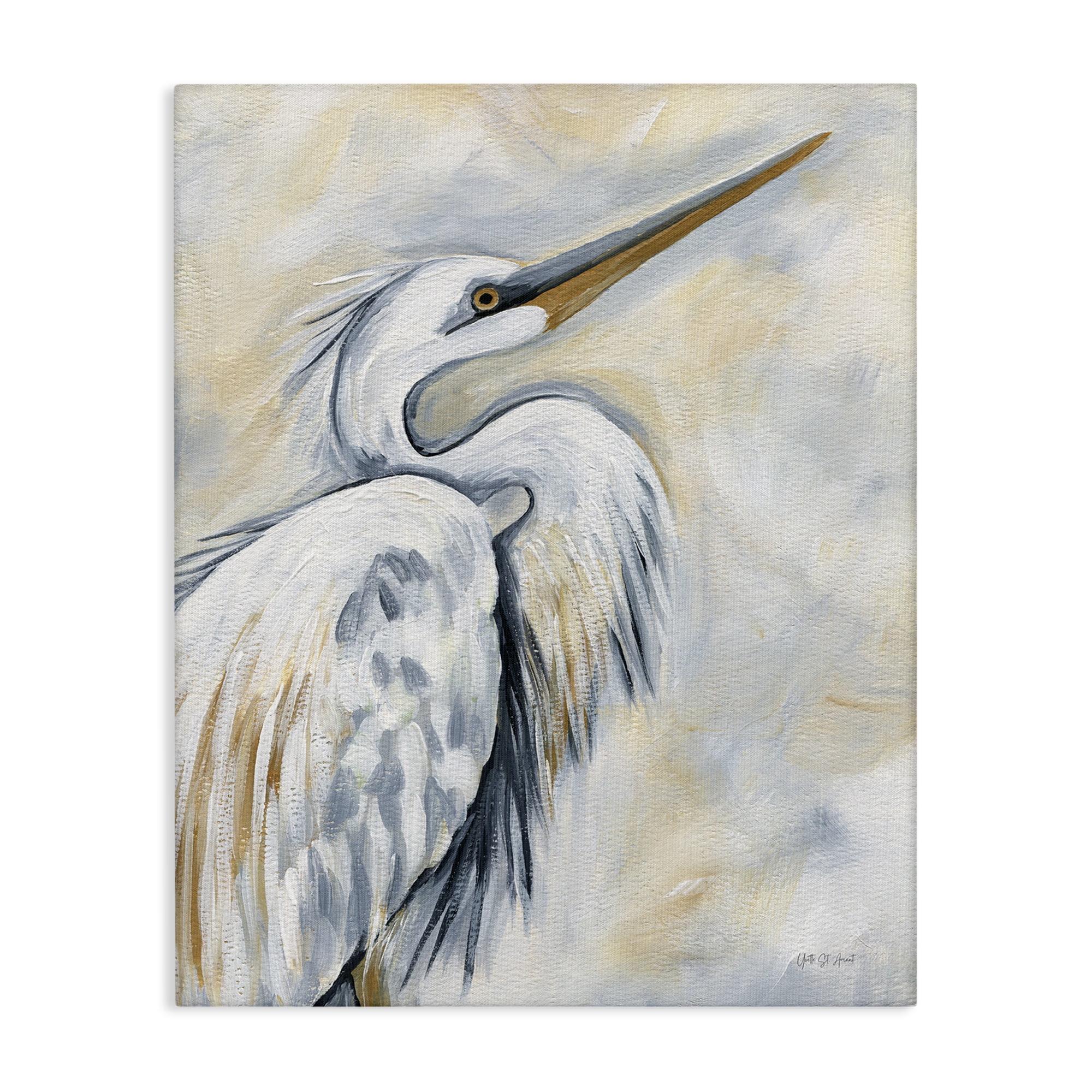 Stupell Industries Muted White Egret Animals & Insects Painting Gallery Wrapped Canvas Art Print Wall Art, 36 x 48
