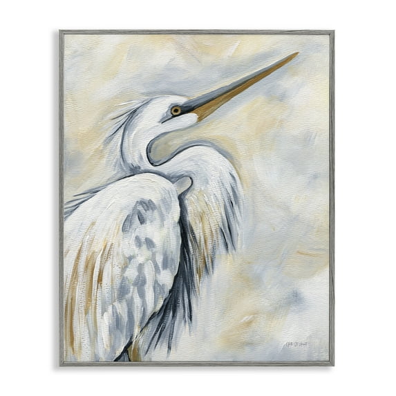 Stupell Industries Muted White Egret Animals & Insects Painting Gray Framed Art Print Wall Art, 11 x 14