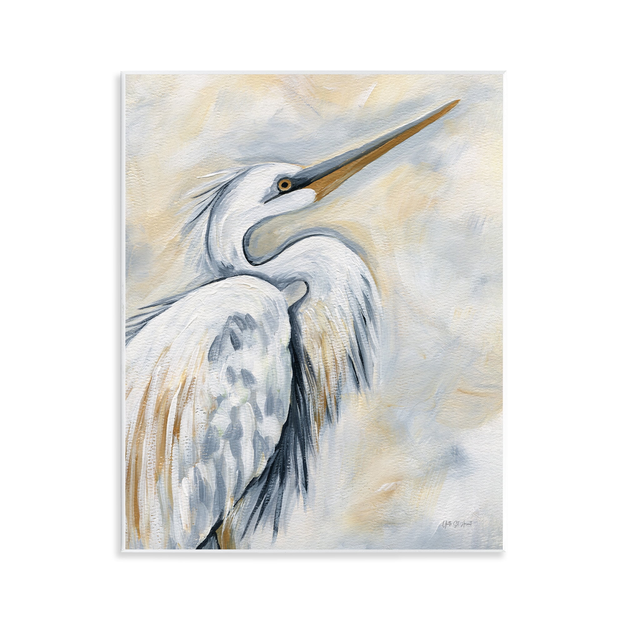Stupell Industries Muted White Egret Animals & Insects Painting Unframed Art Print Wall Art, 11 x 14