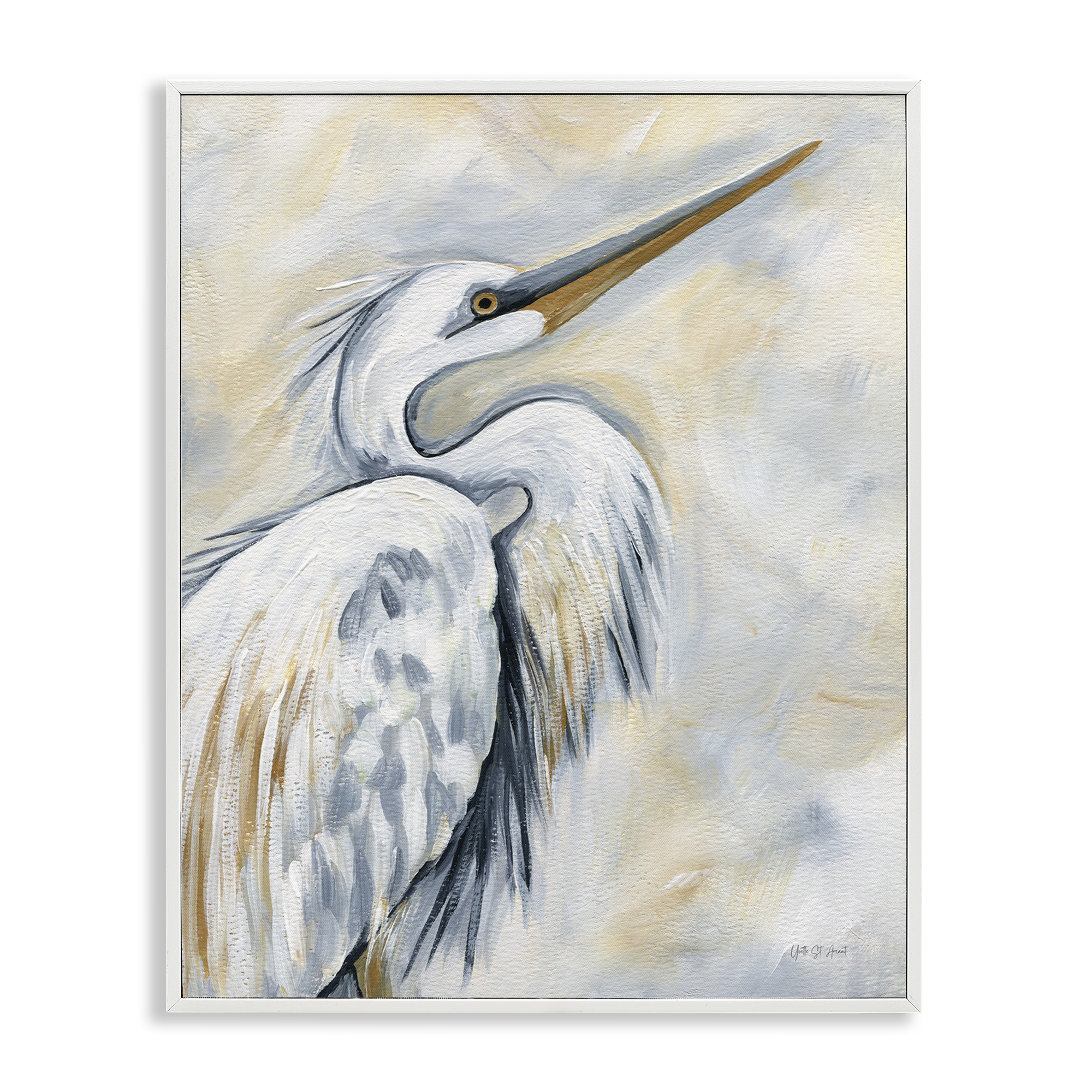 Stupell Industries Muted White Egret Animals & Insects Painting White Framed Art Print Wall Art, 11 x 14