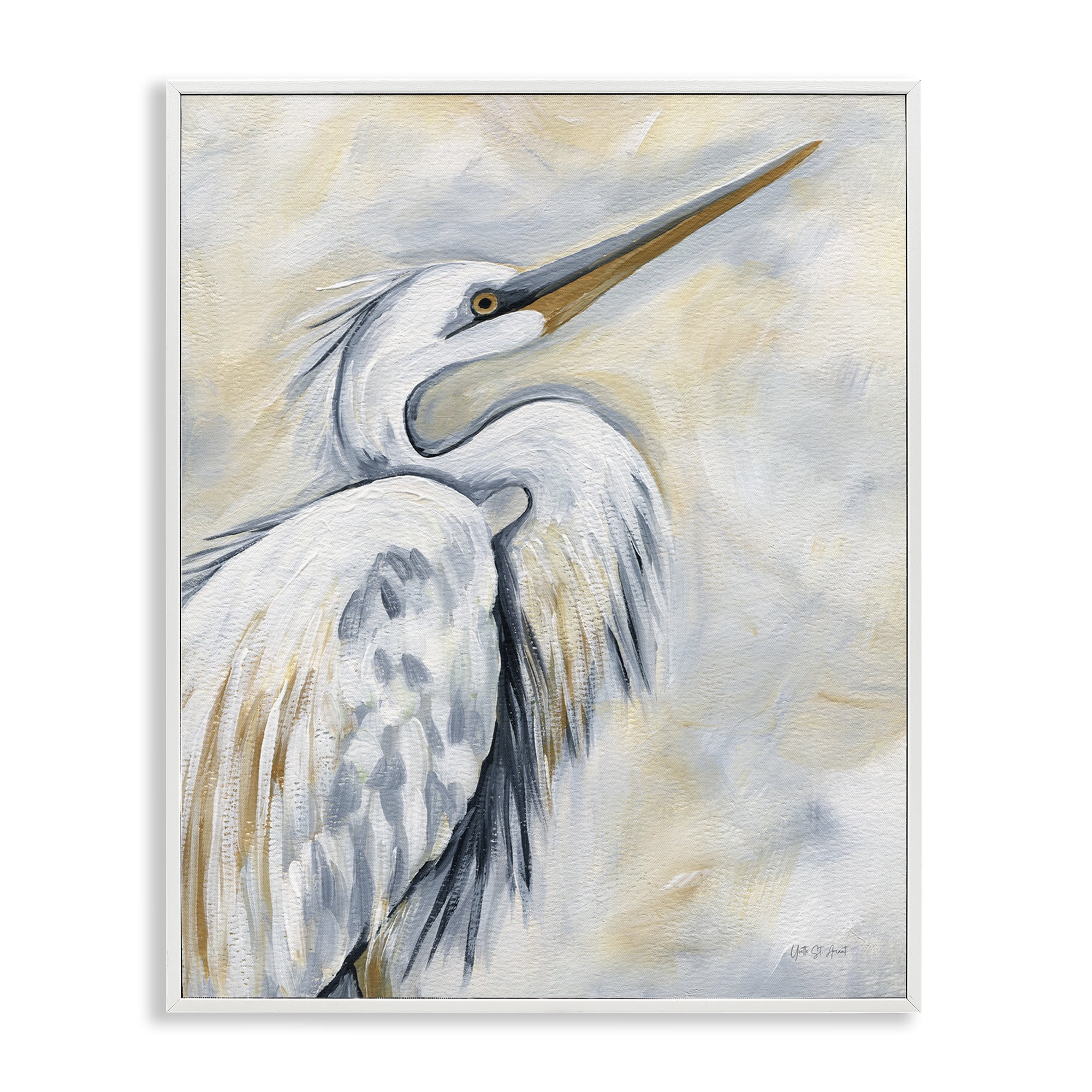 Stupell Industries Muted White Egret Animals & Insects Painting White Framed Art Print Wall Art, 24 x 30
