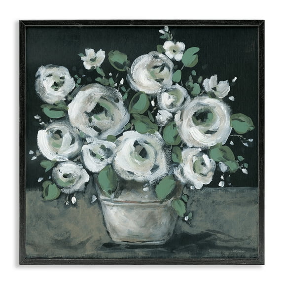 Stupell Industries Muted White Rose Bouquet Plants & Flowers Painting Black Framed Art Print Wall Art, 12 x 12