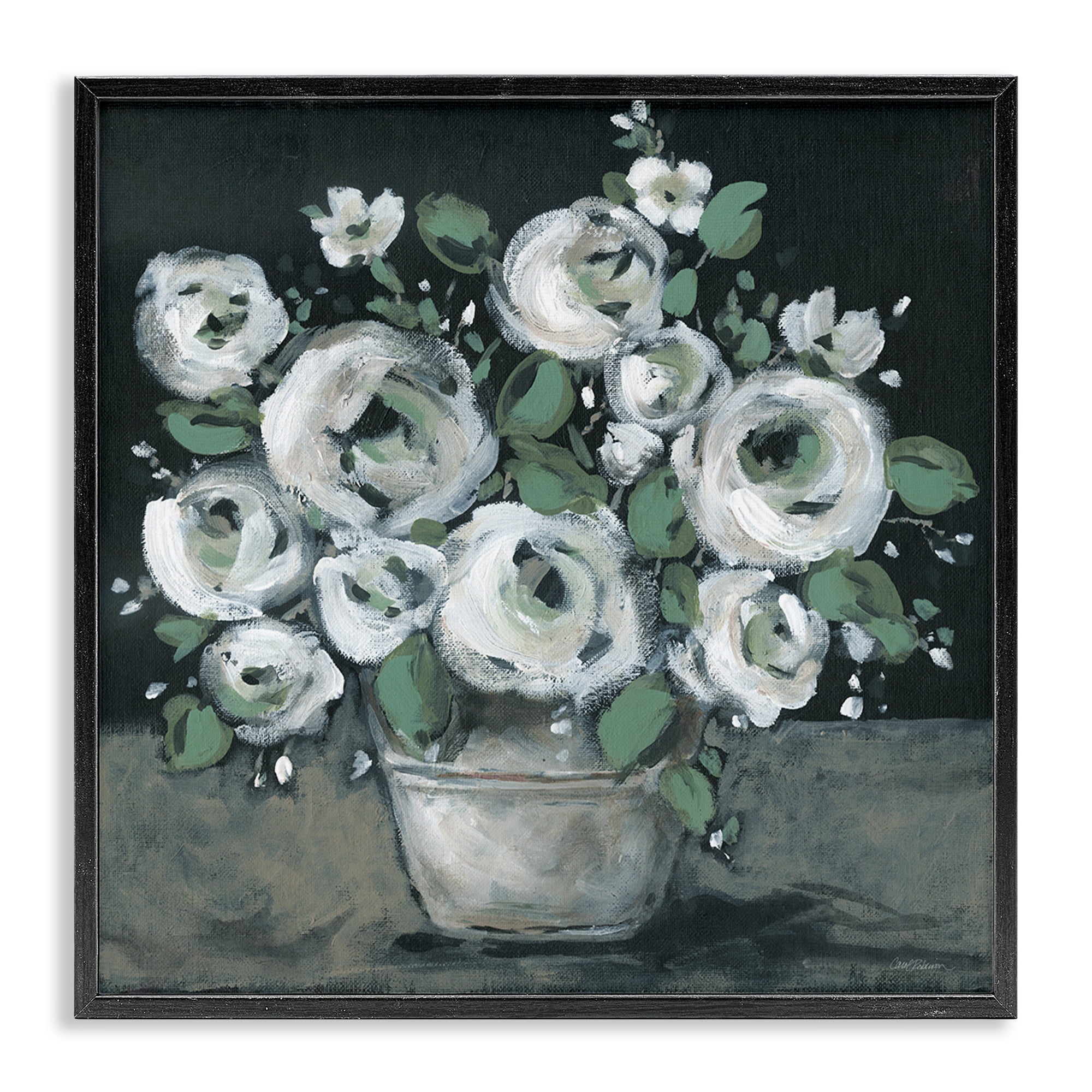 Stupell Industries Muted White Rose Bouquet Plants & Flowers Painting Black Framed Art Print Wall Art, 24 x 24