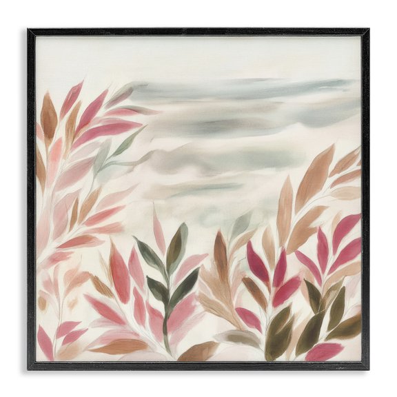 Stupell Industries Muted Windblown Leaves Black Framed Giclee Art design by Mona Grace, 24 x 24