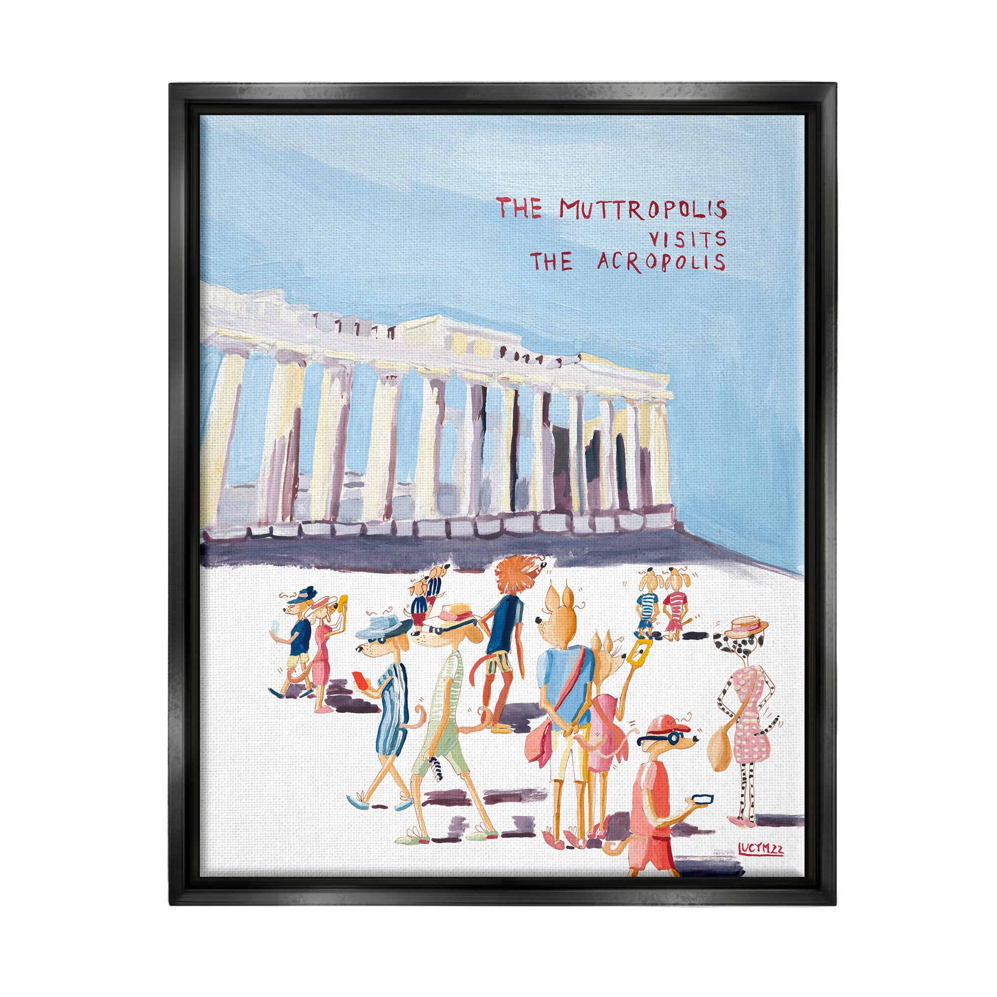 Stupell Industries Muttropolis Visits Acropolis Funny Animals & Insects Painting Black Floater Framed Art Print Wall Art