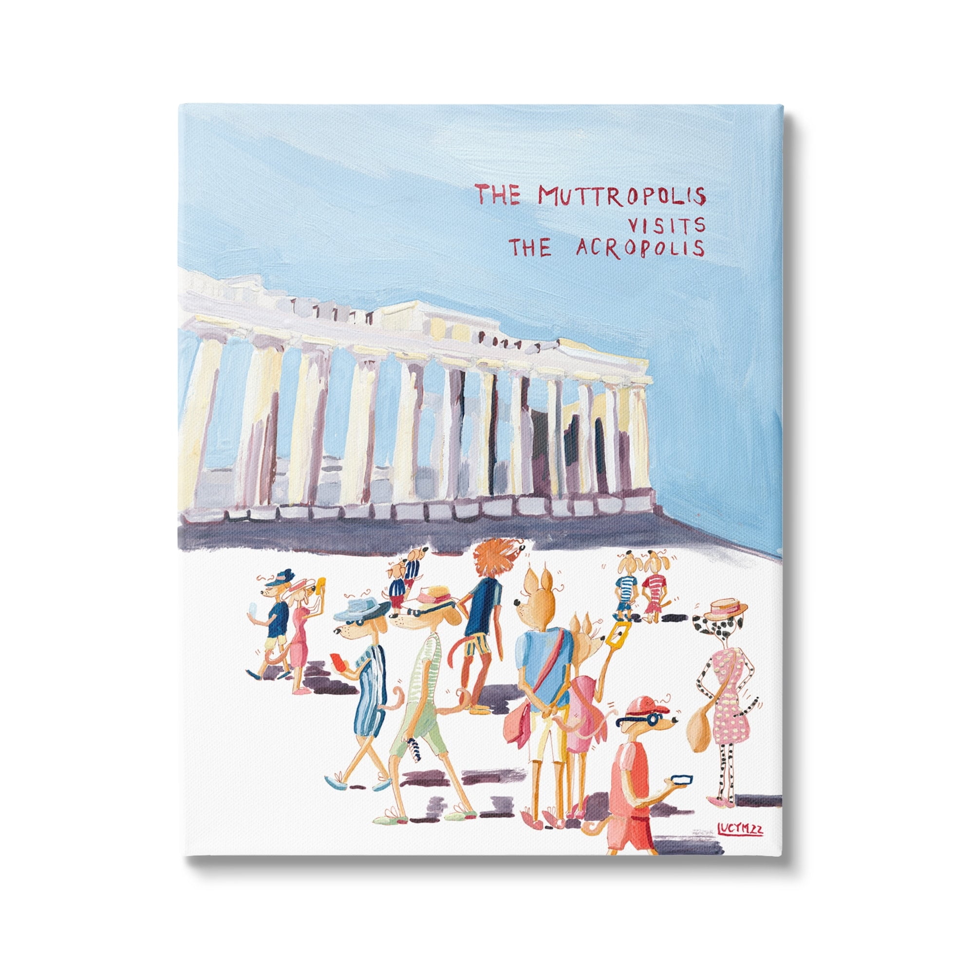 Stupell Industries Muttropolis Visits Acropolis Funny Animals & Insects Painting Gallery Wrapped Canvas Print Wall Art