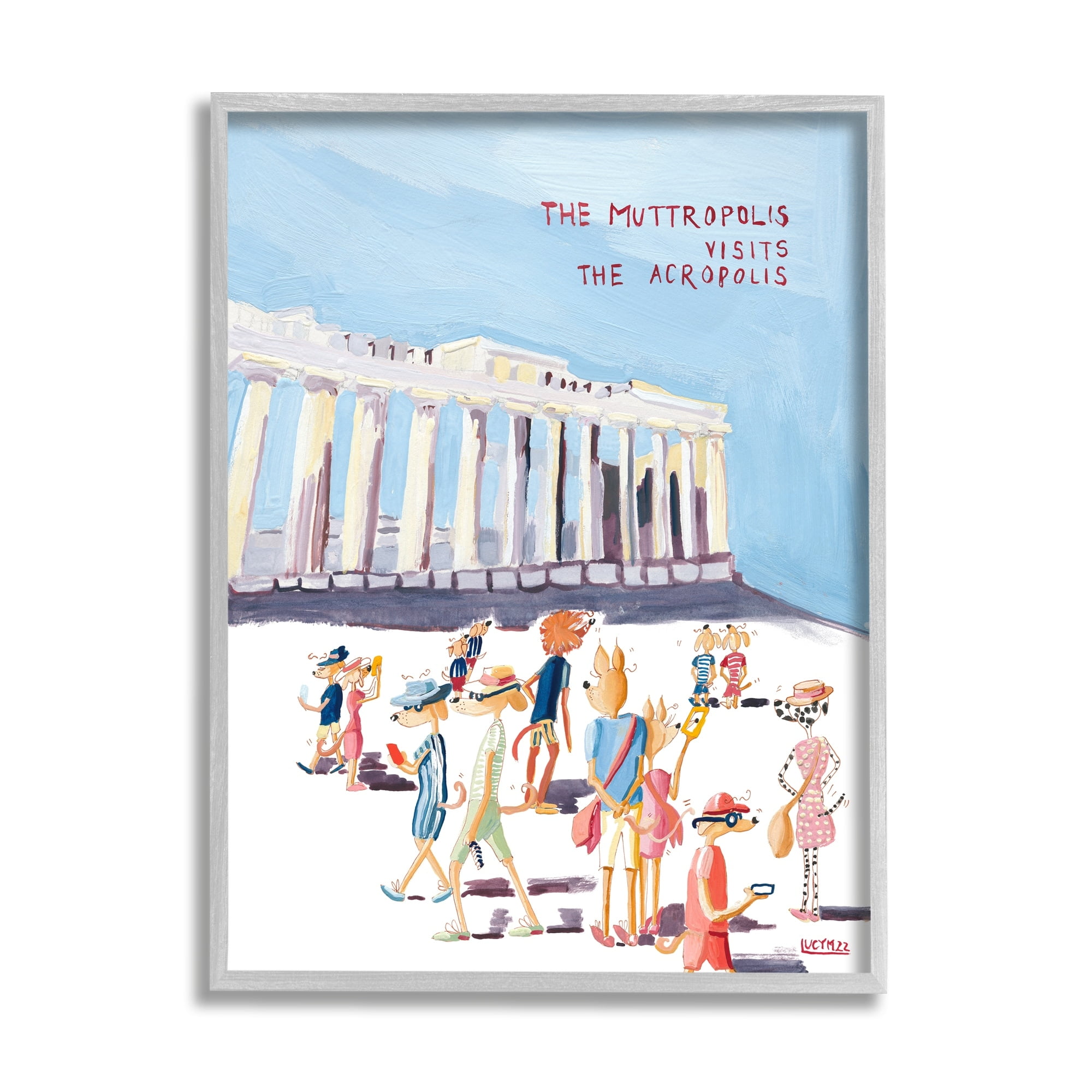 Stupell Industries Muttropolis Visits Acropolis Funny Animals & Insects Painting Gray Framed Art Print Wall Art
