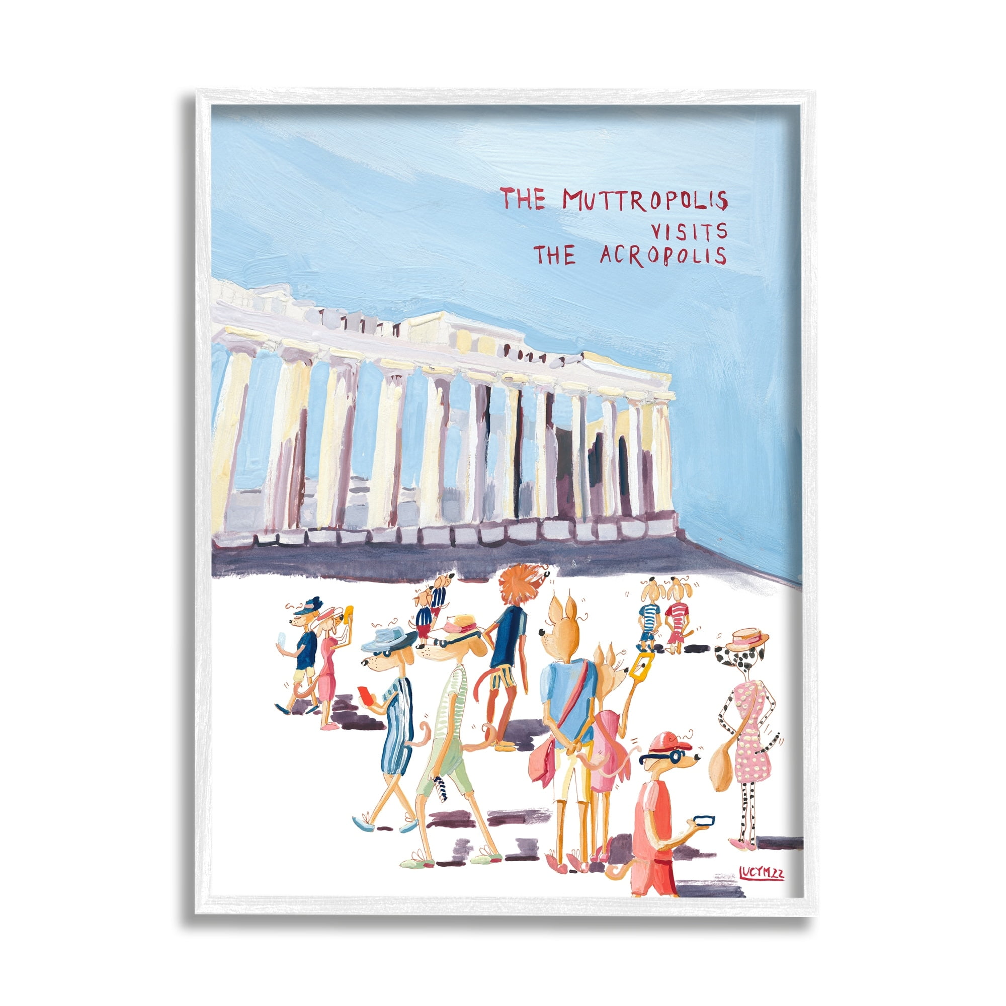 Stupell Industries Muttropolis Visits Acropolis Funny Animals & Insects Painting White Framed Art Print Wall Art