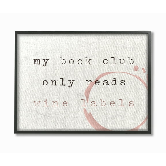 Stupell Industries My Book Club Reads Wine Labels Funny Typography Typography Painting Black Framed Art Print Wall Art, 16 x 20