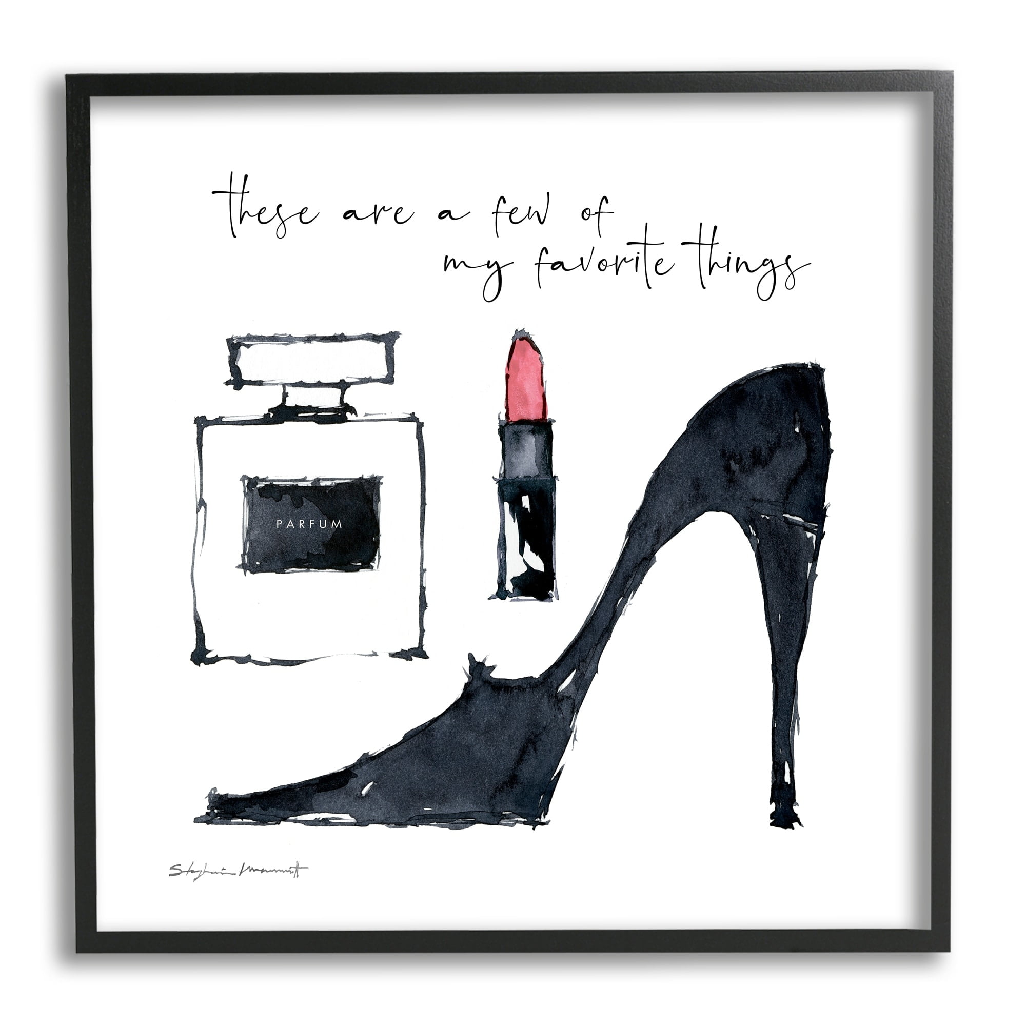 Stupell Industries My Favorite Things Phrase Perfume Lipstick Fashion Shoes, 12 x 12, Design by Stephanie Workman Marrott