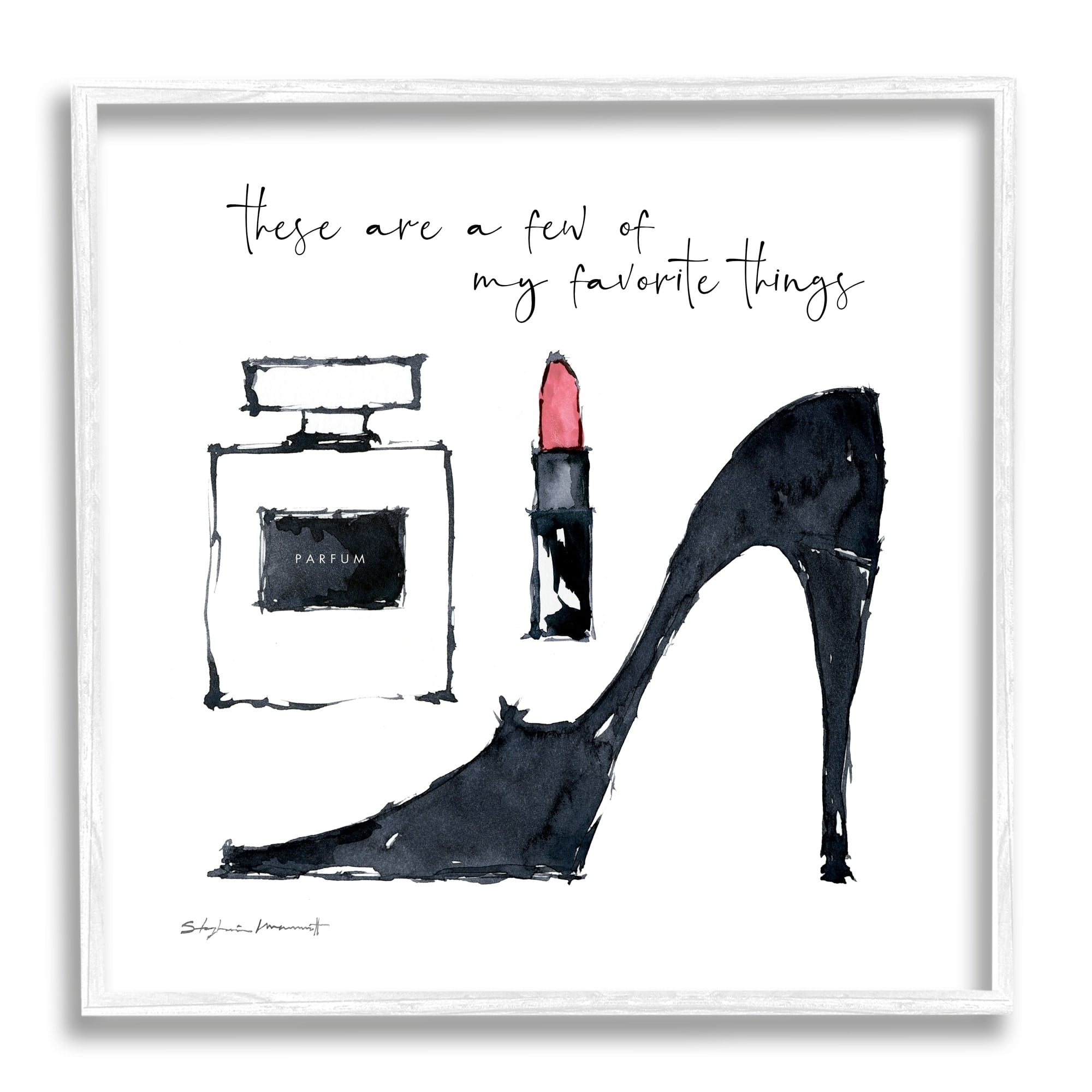 Stupell Industries My Favorite Things Phrase Perfume Lipstick Fashion Shoes, 17 x 17, Design by Stephanie Workman Marrott