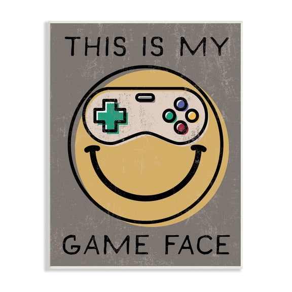 Stupell Industries My Game Face Phrase Yellow Smiley Retro Controller, 10 x 15, Design by Daphne Polselli
