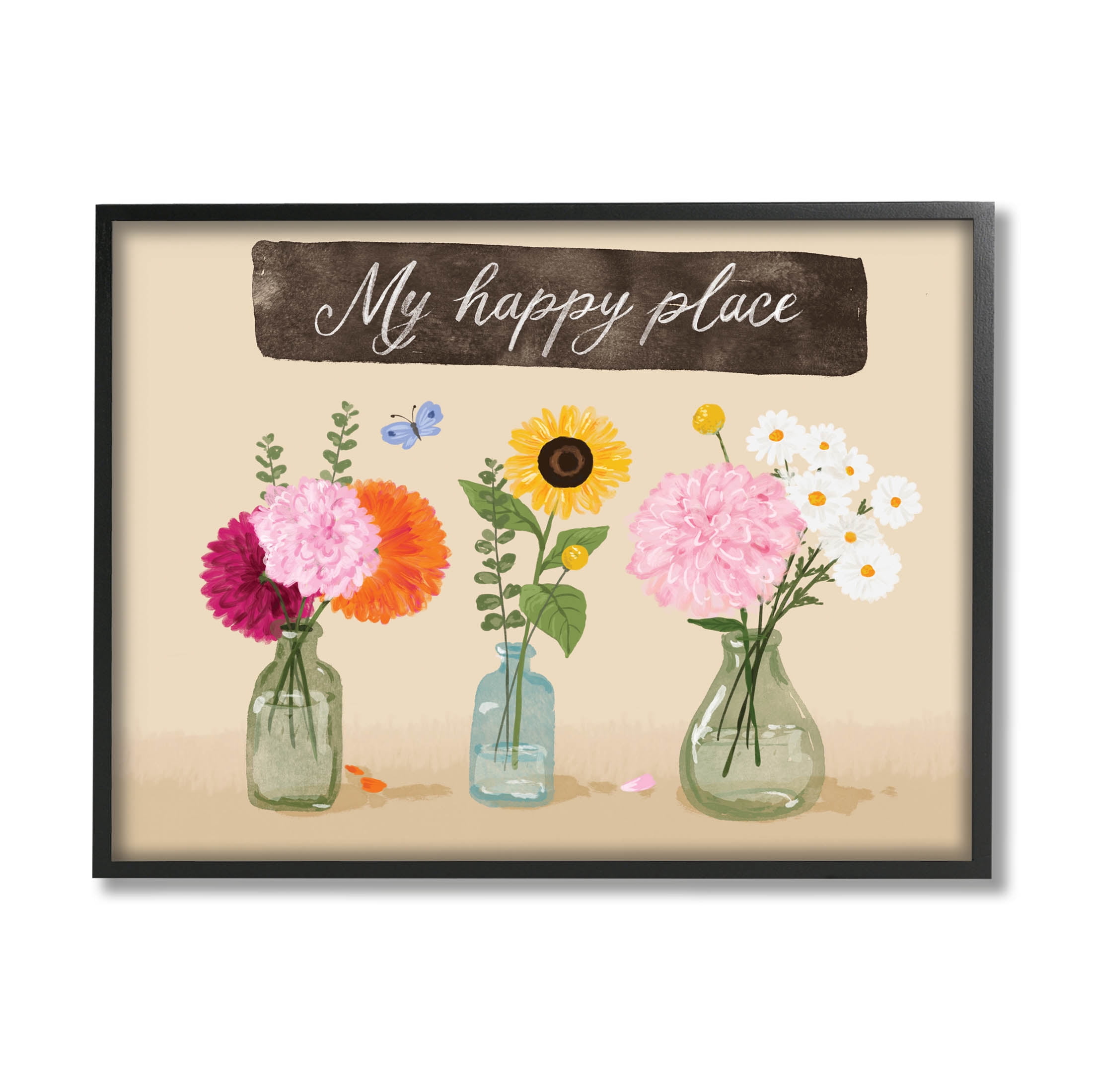 Stupell Industries My Happy Place Bouquets Graphic Art Black Framed Art Print Wall Art, Design by Be Ni La