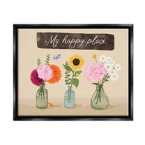 Stupell Industries My Happy Place Bouquets Graphic Art Jet Black Floating Framed Canvas Print Wall Art, Design by Be Ni La