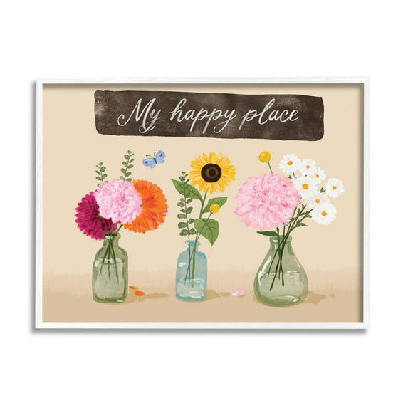 Stupell Industries My Happy Place Bouquets Graphic Art White Framed Art Print Wall Art, Design by Be Ni La