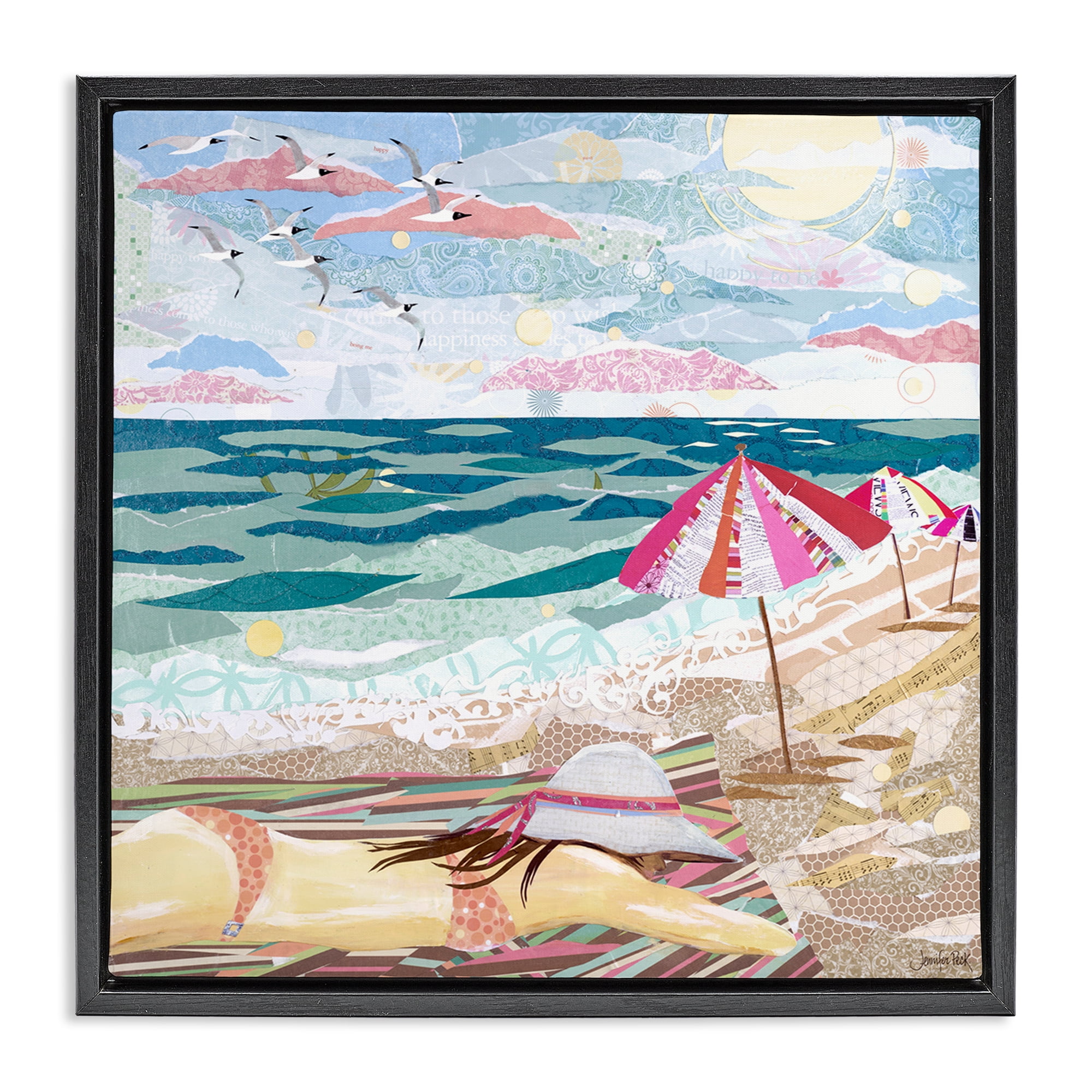 Stupell Industries My Happy Place Collaged Landscape Painting Black Floater Framed Canvas Art Print Wall Art, 18 x 18