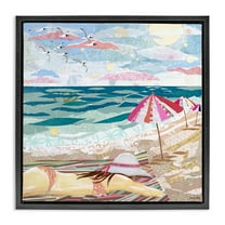 Stupell Industries My Happy Place Collaged Landscape Painting Black Floater Framed Canvas Art Print Wall Art, 18 x 18