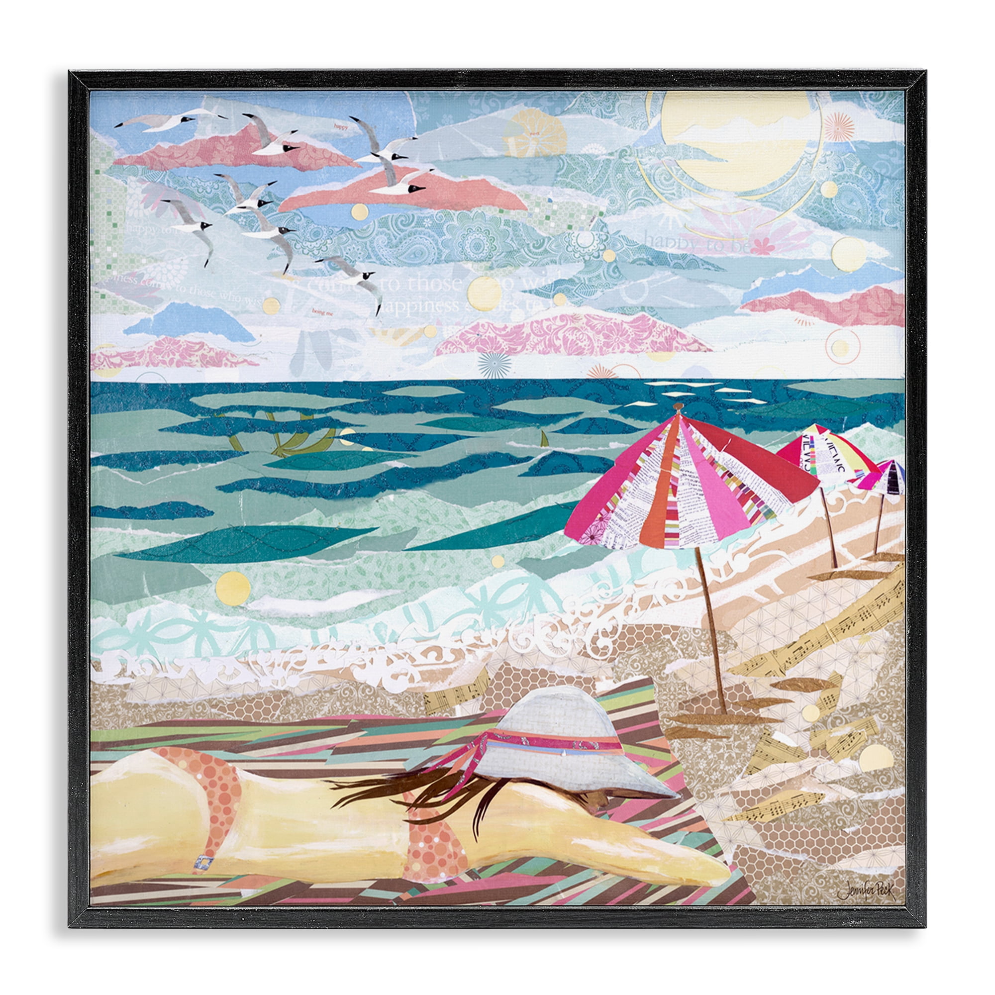 Stupell Industries My Happy Place Collaged Landscape Painting Black Framed Art Print Wall Art, 17 x 17