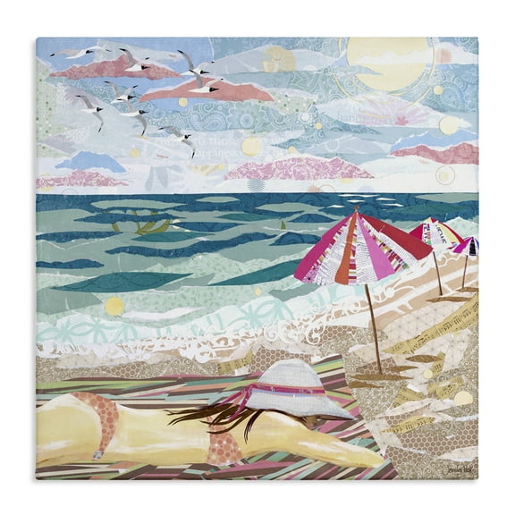 Stupell Industries My Happy Place Collaged Landscape Painting Gallery Wrapped Canvas Art Print Wall Art, 17 x 17