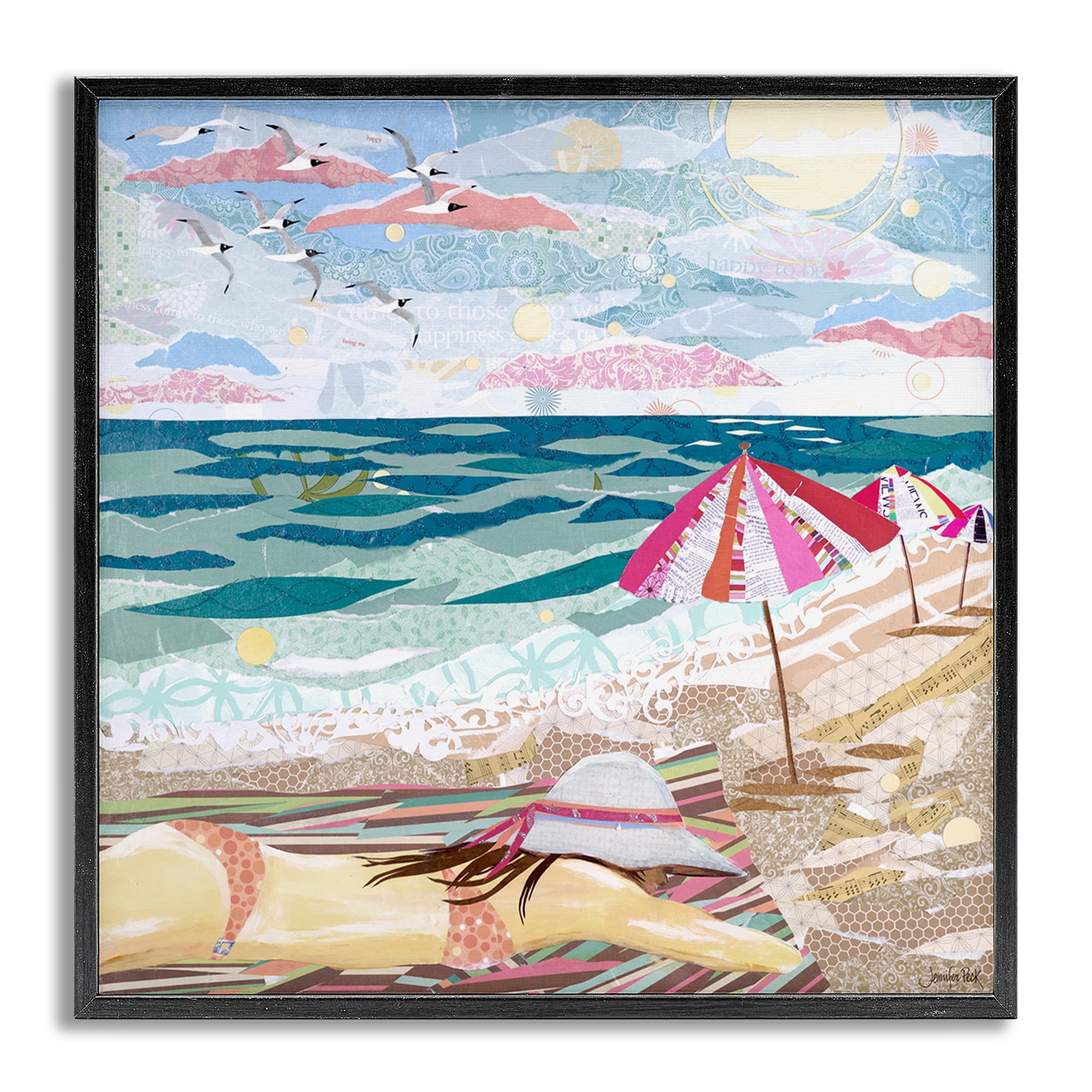 Stupell Industries My Happy Place Collaged Landscape Painting Gray Framed Art Print Wall Art, 17 x 17