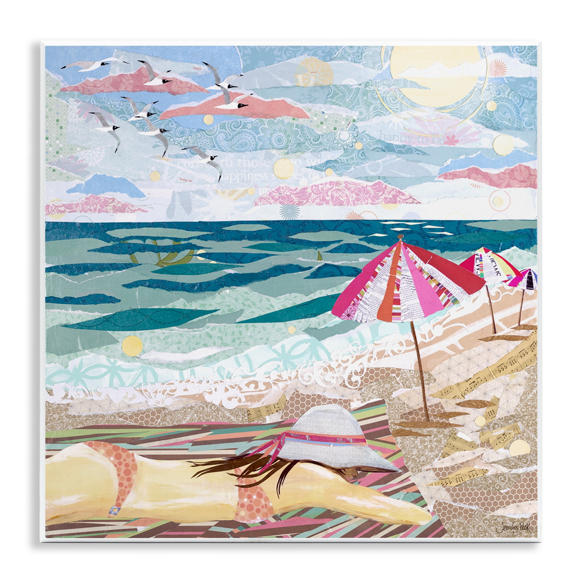 Stupell Industries My Happy Place Collaged Landscape Painting Unframed Art Print Wall Art, 12 x 12