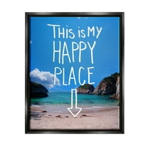 Stupell Industries My Happy Place Summer Beach Graphic Art Jet Black Floating Framed Canvas Print Wall Art, Design by K. Kaufman