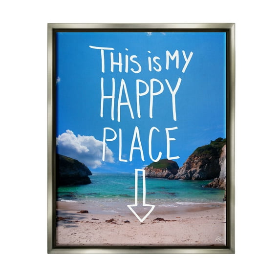 Stupell Industries My Happy Place Summer Beach Graphic Art Luster Gray Floating Framed Canvas Print Wall Art, Design by K. Kaufman