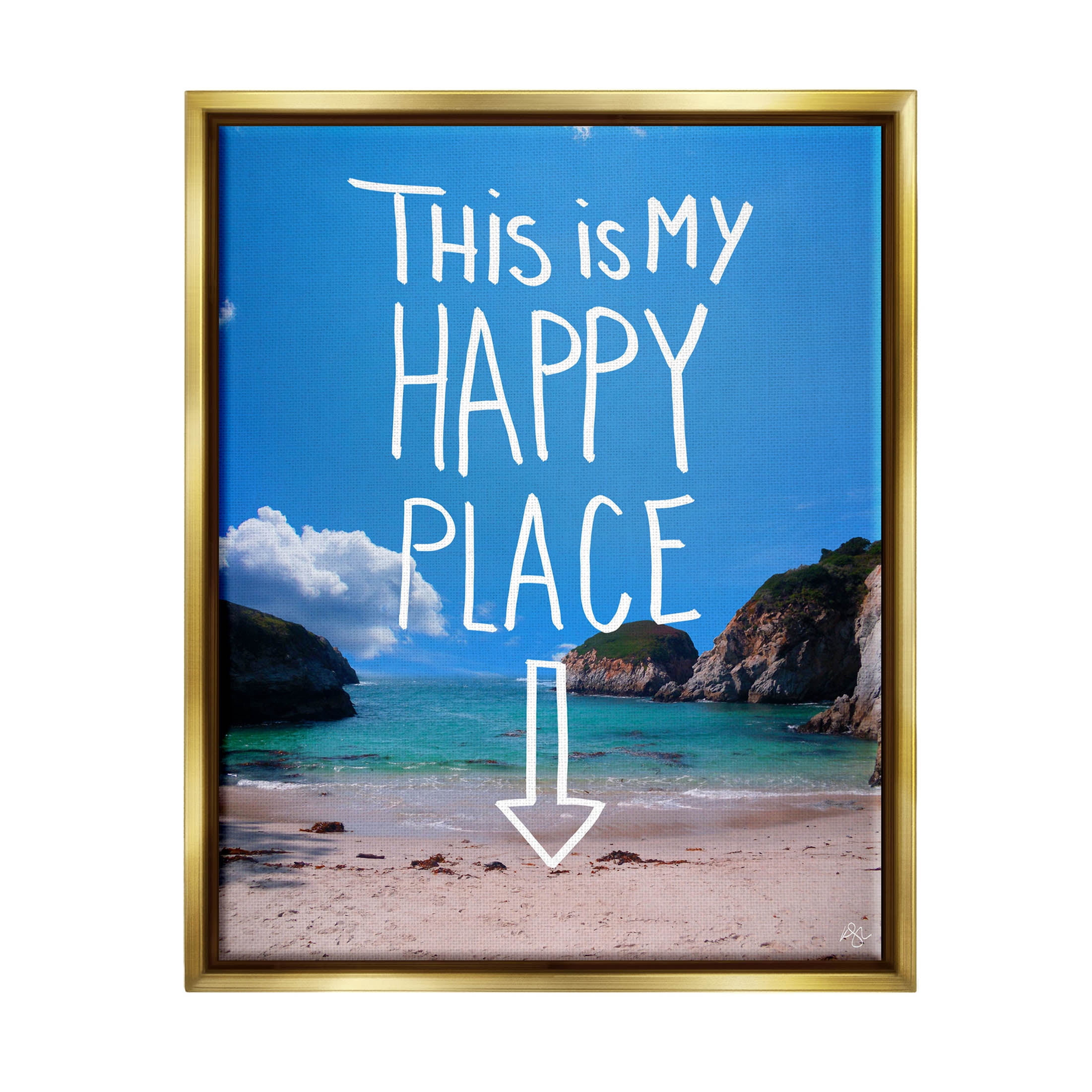 Stupell Industries My Happy Place Summer Beach Graphic Art Metallic Gold Floating Framed Canvas Print Wall Art, Design by K. Kaufman