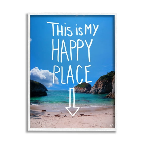 Stupell Industries My Happy Place Summer Beach Graphic Art White Framed Art Print Wall Art, Design by K. Kaufman
