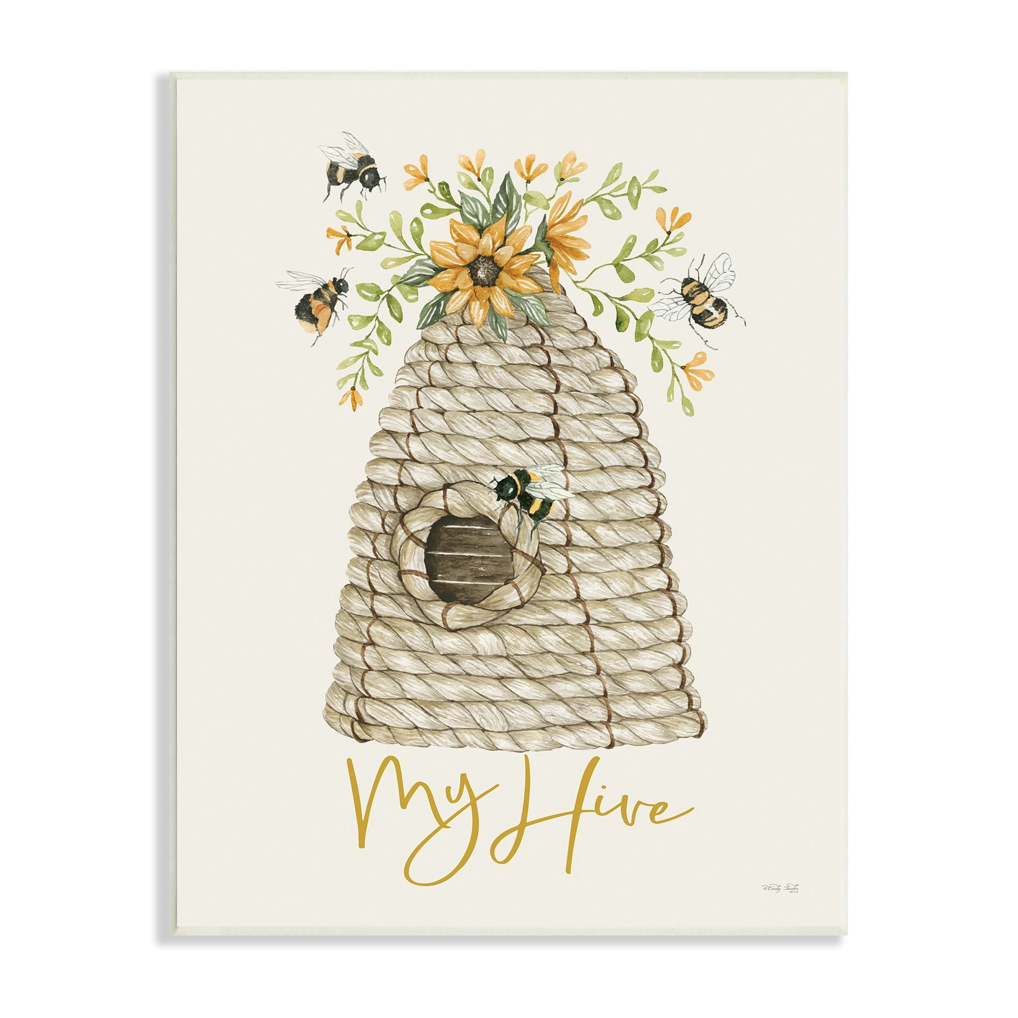 Stupell Industries My Hive Phrase Insect Bees Vintage Sunflower Florals,10 x 15, Design by Cindy Jacobs