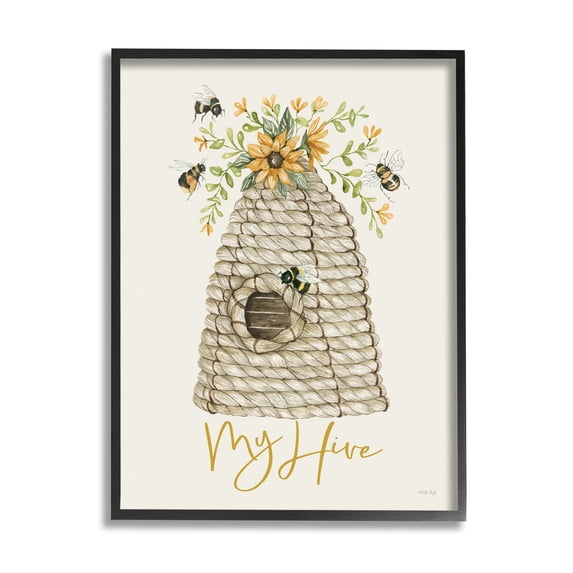 Stupell Industries My Hive Phrase Insect Bees Vintage Sunflower Florals,11 x 14, Design by Cindy Jacobs