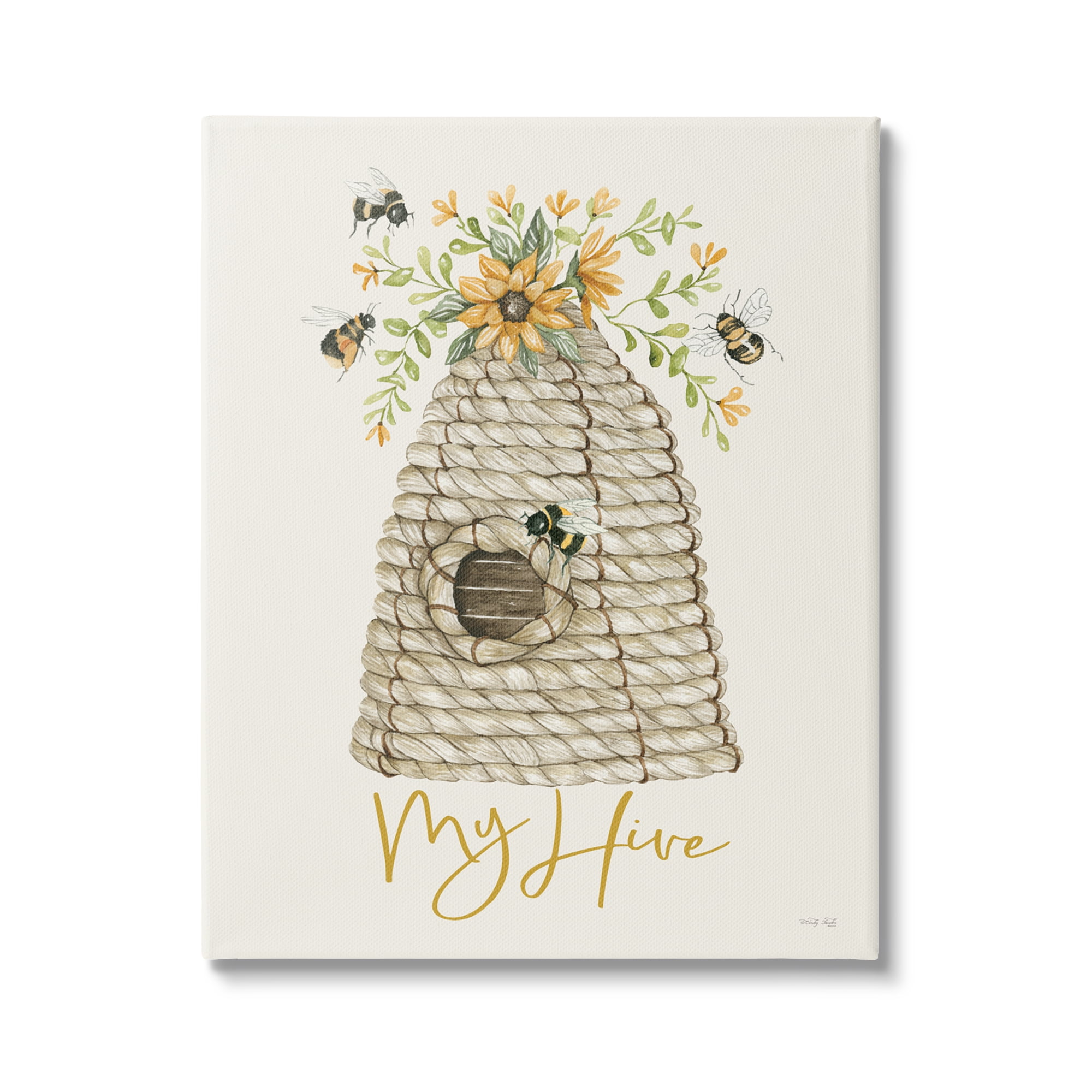 Stupell Industries My Hive Phrase Insect Bees Vintage Sunflower Florals,16 x 20, Design by Cindy Jacobs