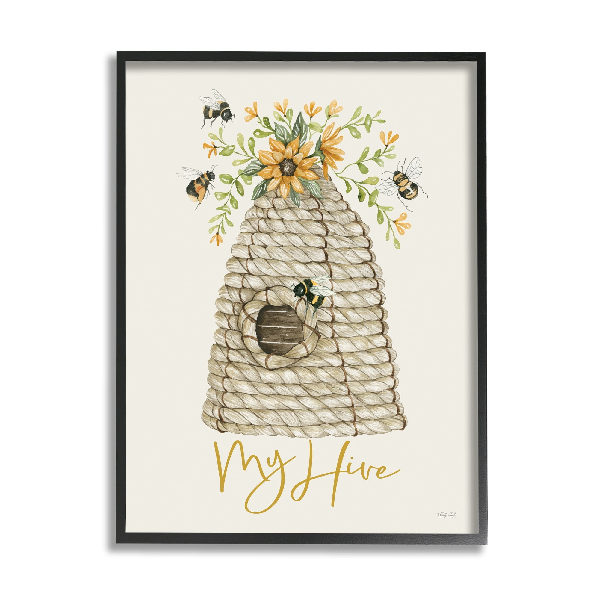 Stupell Industries My Hive Phrase Insect Bees Vintage Sunflower Florals,16 x 20, Design by Cindy Jacobs
