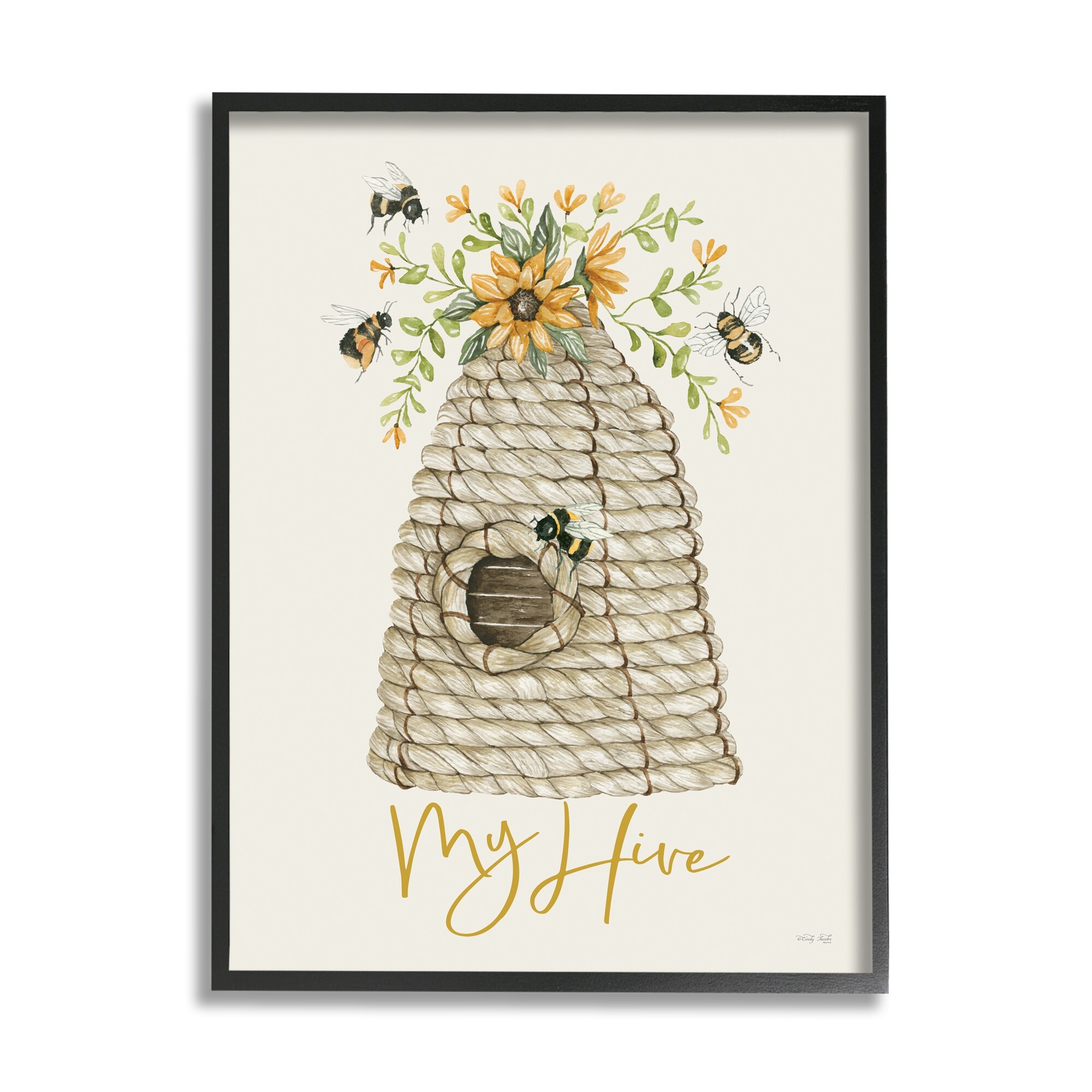 Stupell Industries My Hive Phrase Insect Bees Vintage Sunflower Florals,24 x 30, Design by Cindy Jacobs