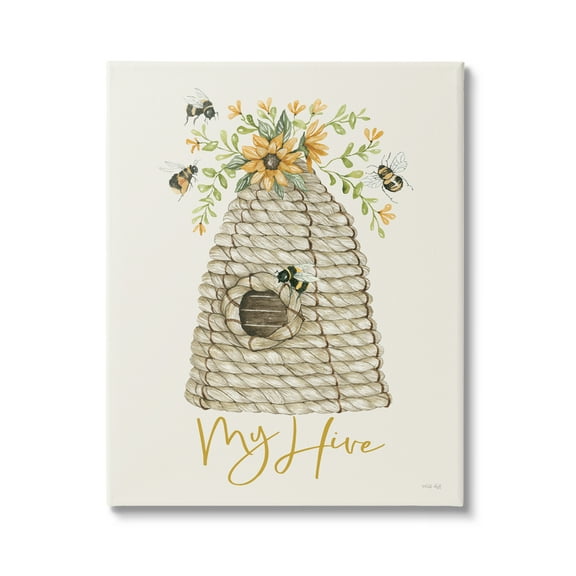 Stupell Industries My Hive Phrase Insect Bees Vintage Sunflower Florals,30 x 40, Design by Cindy Jacobs