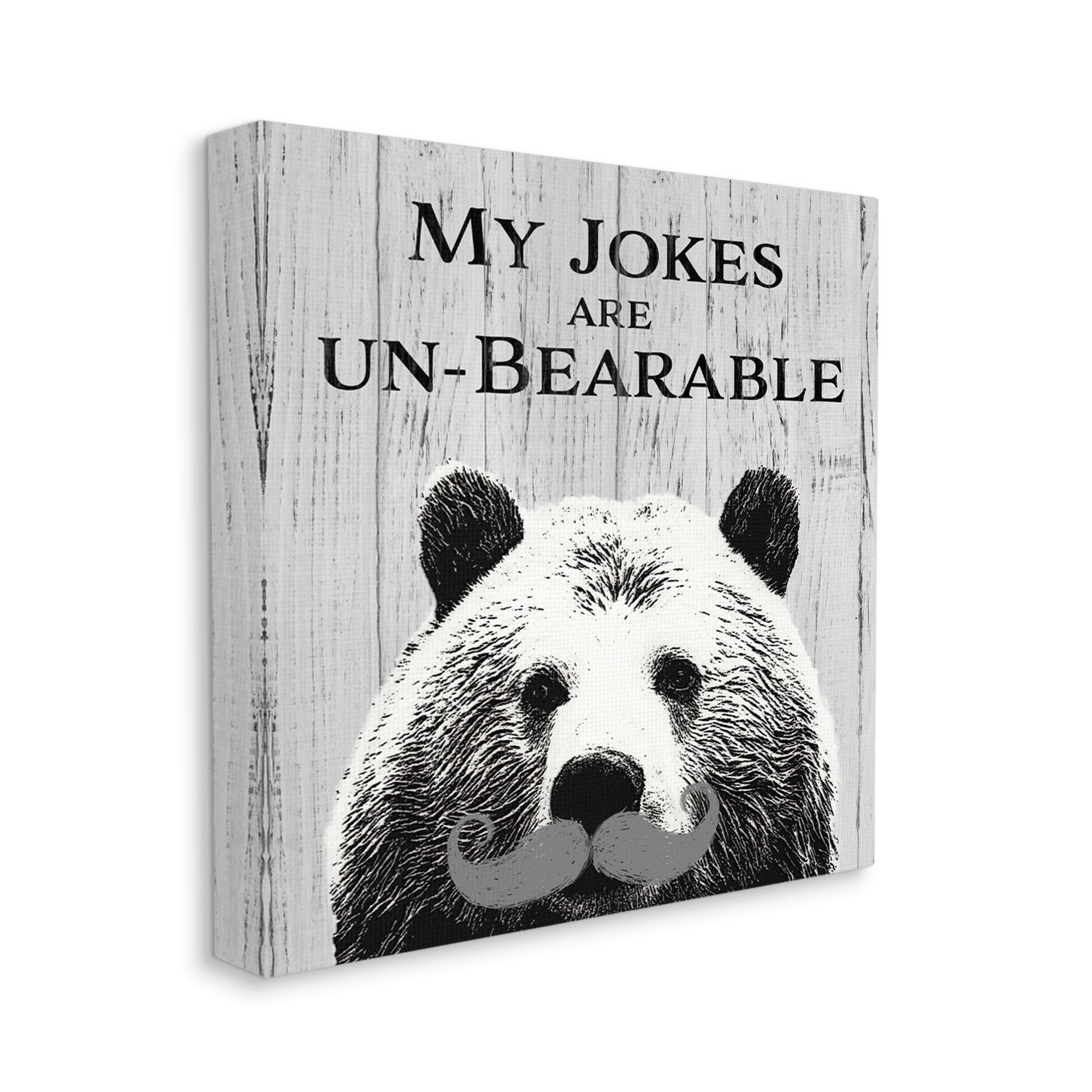 Stupell Industries My Jokes are Un-Bearable Pun Animal Mustache Animals & Insects Painting Gallery Wrapped Canvas Art Print Wall Art, 30 x 30