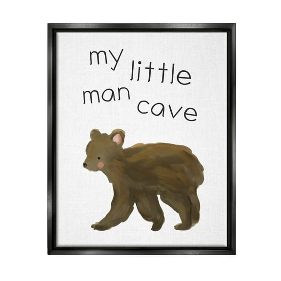 Stupell Industries My Little Man Cave Bear Graphic Art Jet Black Floating Framed Canvas Print Wall Art, Design by Leah Straatsma