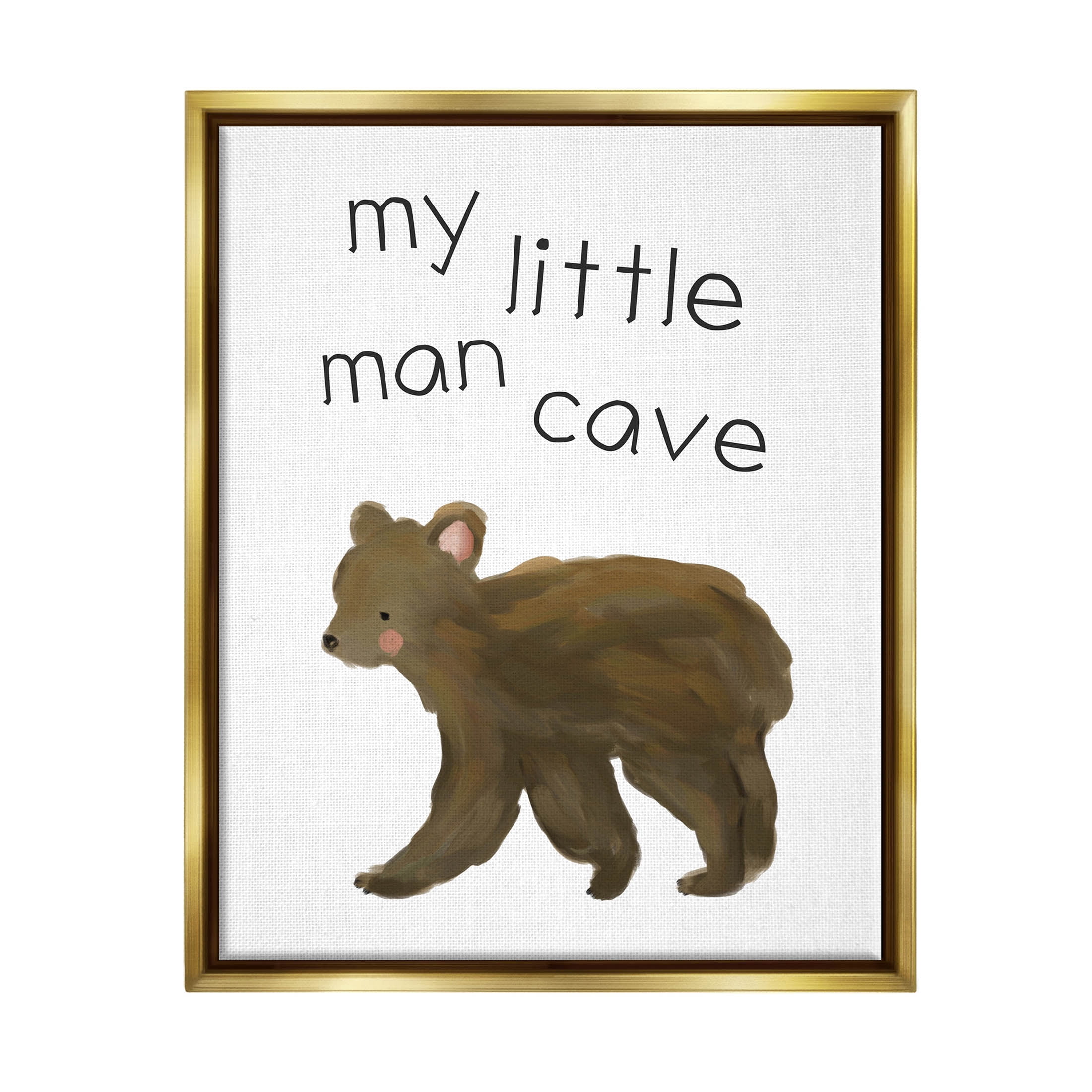 Stupell Industries My Little Man Cave Bear Graphic Art Metallic Gold Floating Framed Canvas Print Wall Art, Design by Leah Straatsma