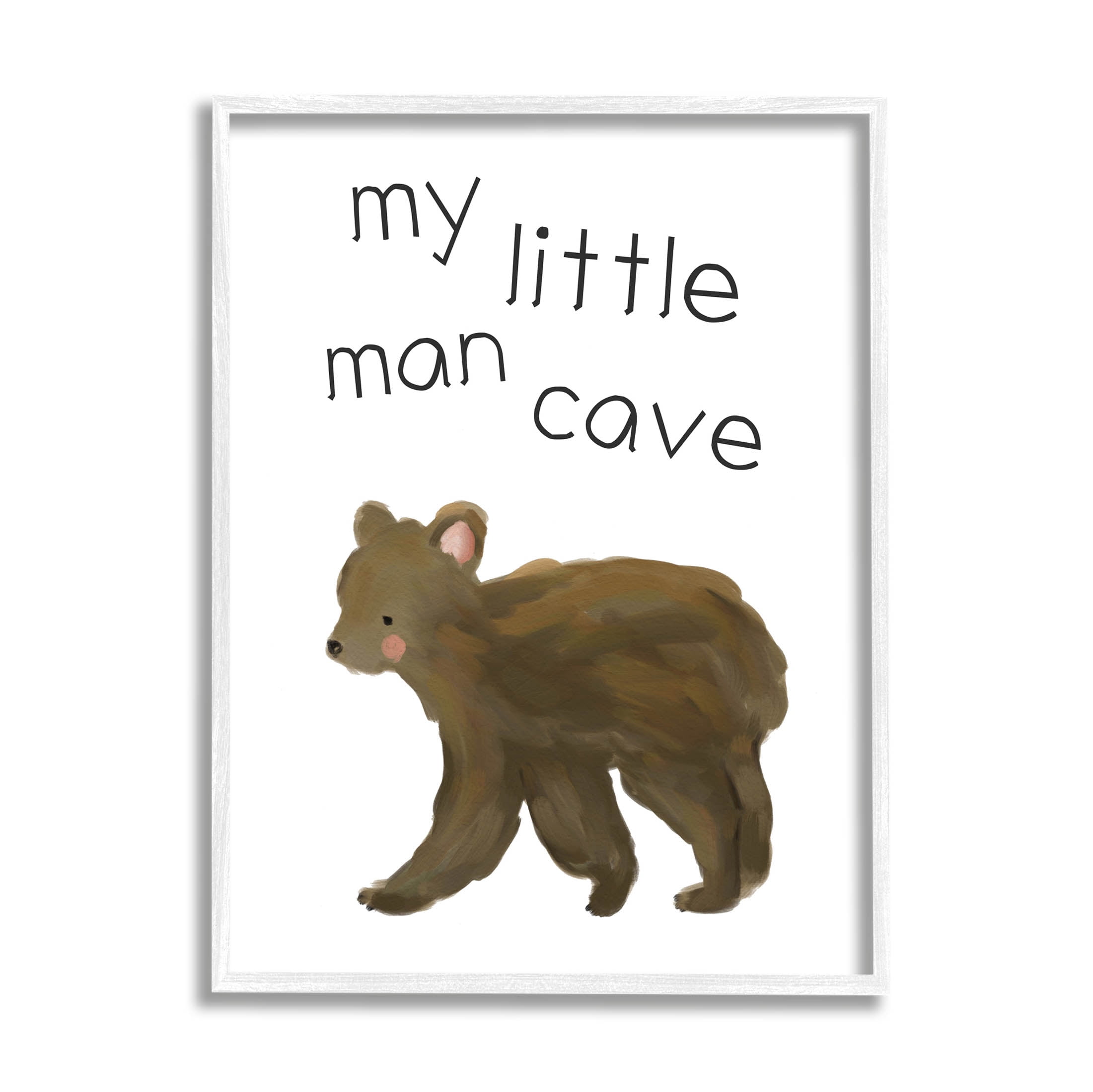 Stupell Industries My Little Man Cave Bear Graphic Art White Framed Art Print Wall Art, Design by Leah Straatsma