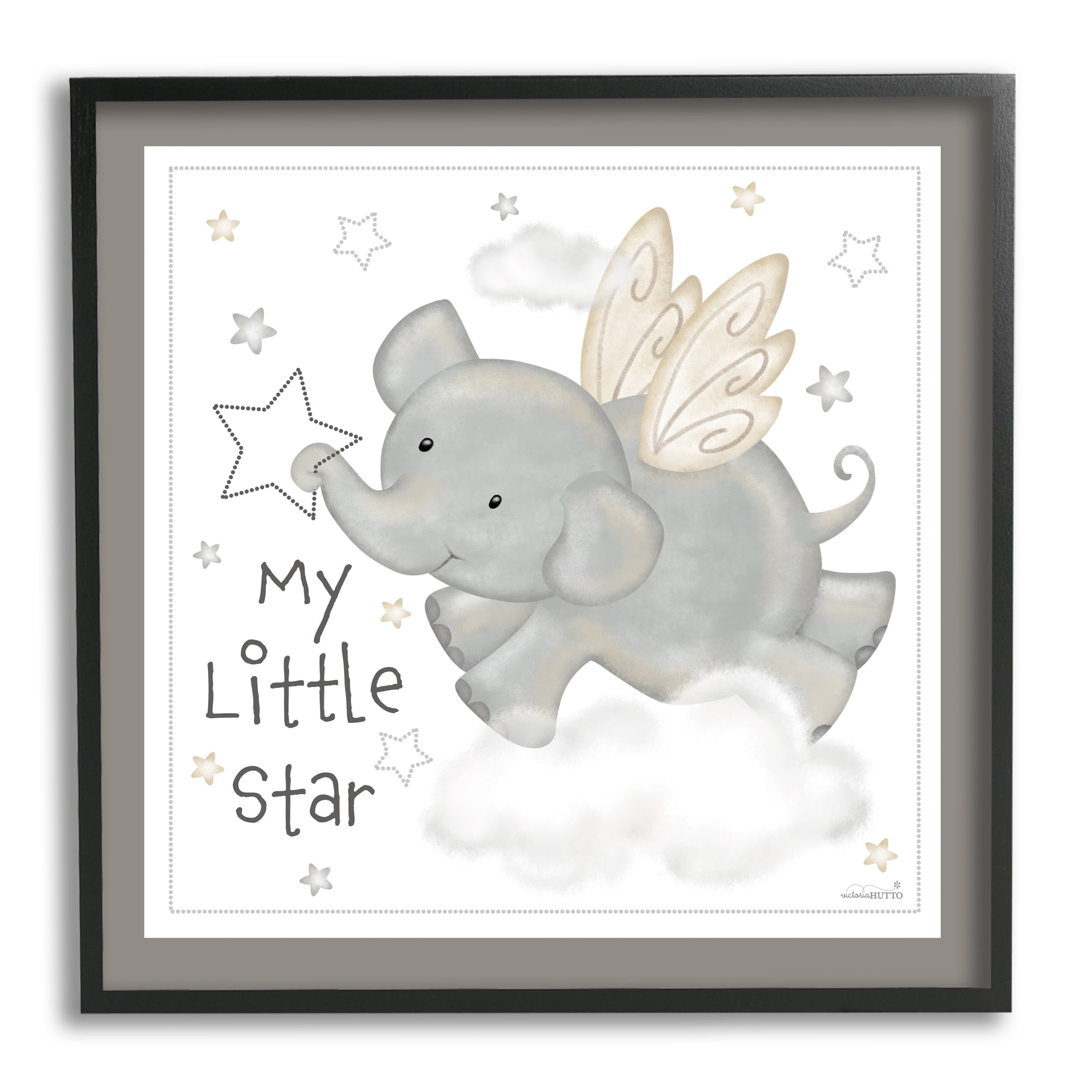 Stupell Industries My Little Star Elephant Animals & Insects Painting Black Framed Art Print Wall Art, 17 x 17