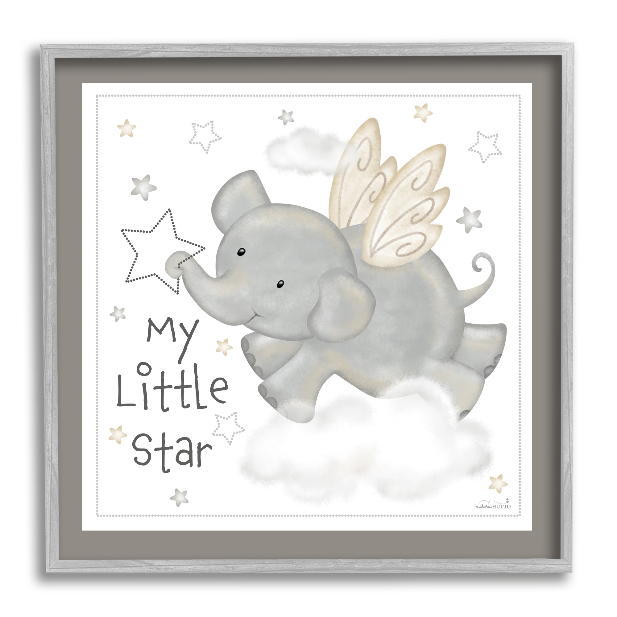 Stupell Industries My Little Star Elephant Animals & Insects Painting Gray Framed Art Print Wall Art, 17 x 17