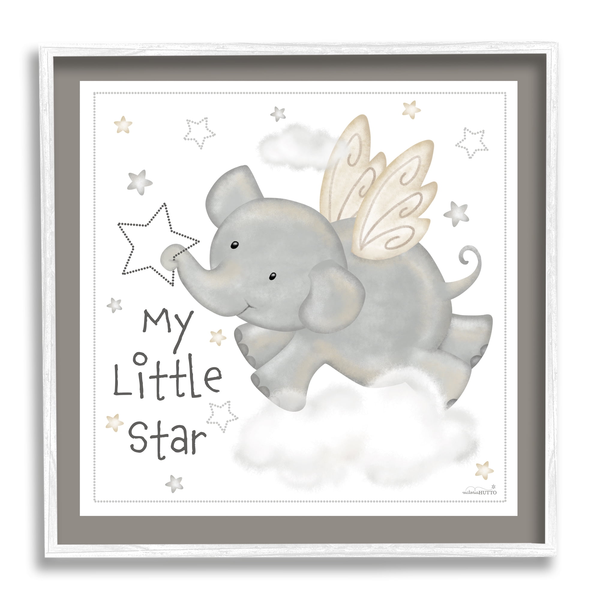 Stupell Industries My Little Star Elephant Animals & Insects Painting White Framed Art Print Wall Art, 12 x 12