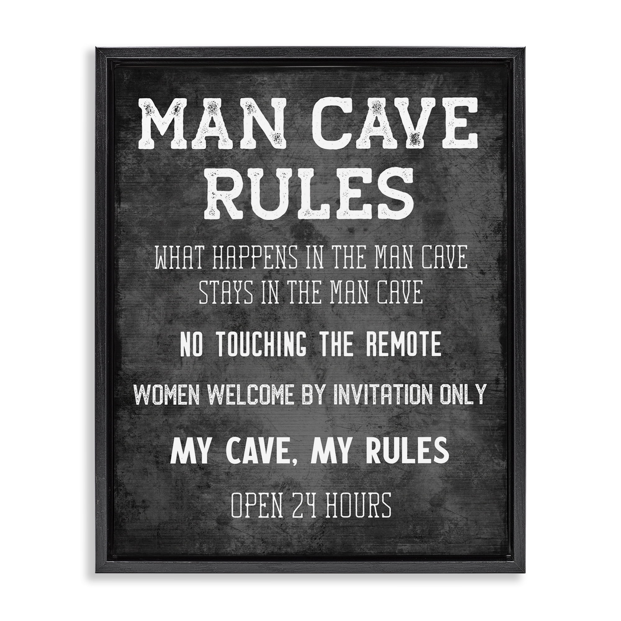 Stupell Industries My Man Cave Rules Typography Painting Black Floater Framed Art Print Wall Art, 17 x 21