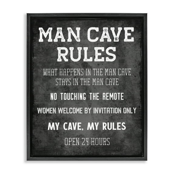 Stupell Industries My Man Cave Rules Typography Painting Black Floater Framed Art Print Wall Art, 17 x 21
