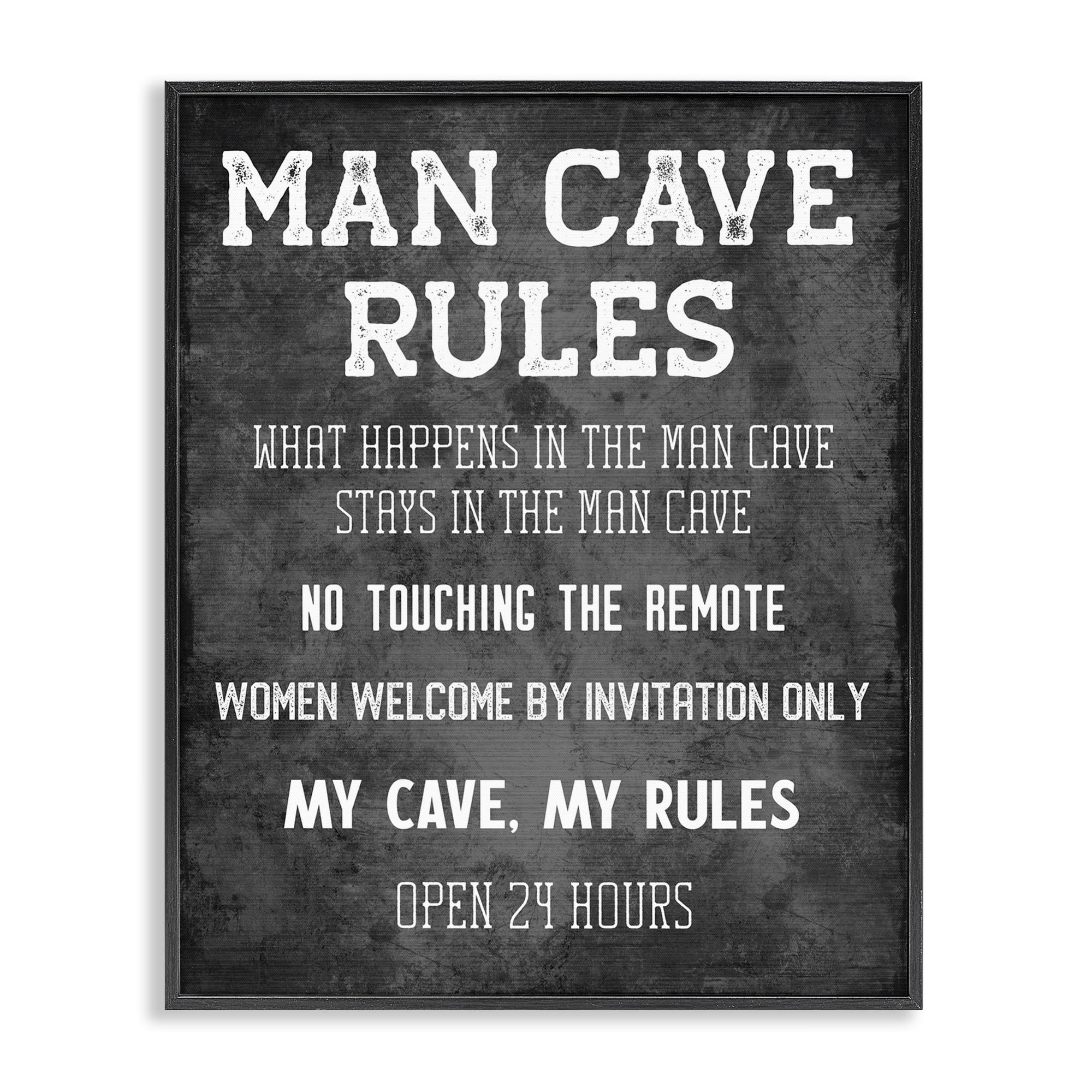 Stupell Industries My Man Cave Rules Typography Painting Black Framed Art Print Wall Art, 24 x 30